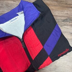 vintage reebok nylon jacket windbreaker purple black red colorblock adult medium